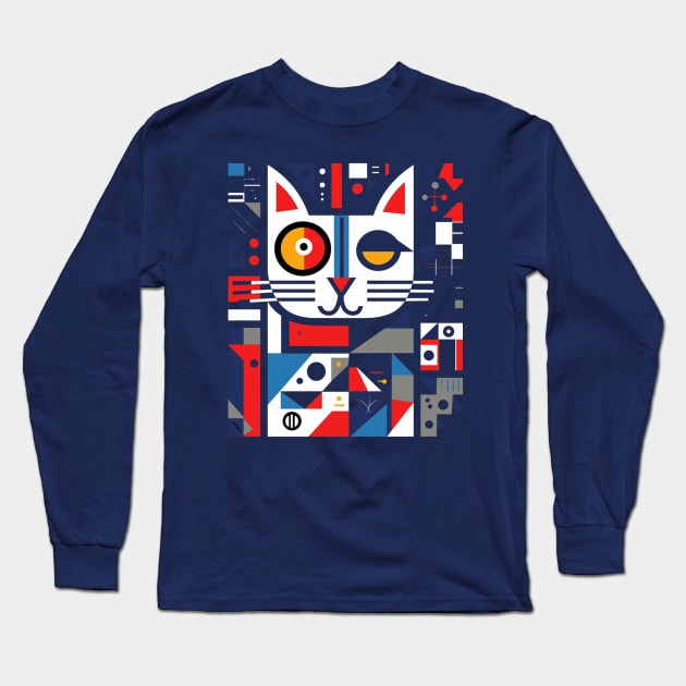 A Geometric Cat Design Long Sleeve T-Shirt by Studio Red Koala